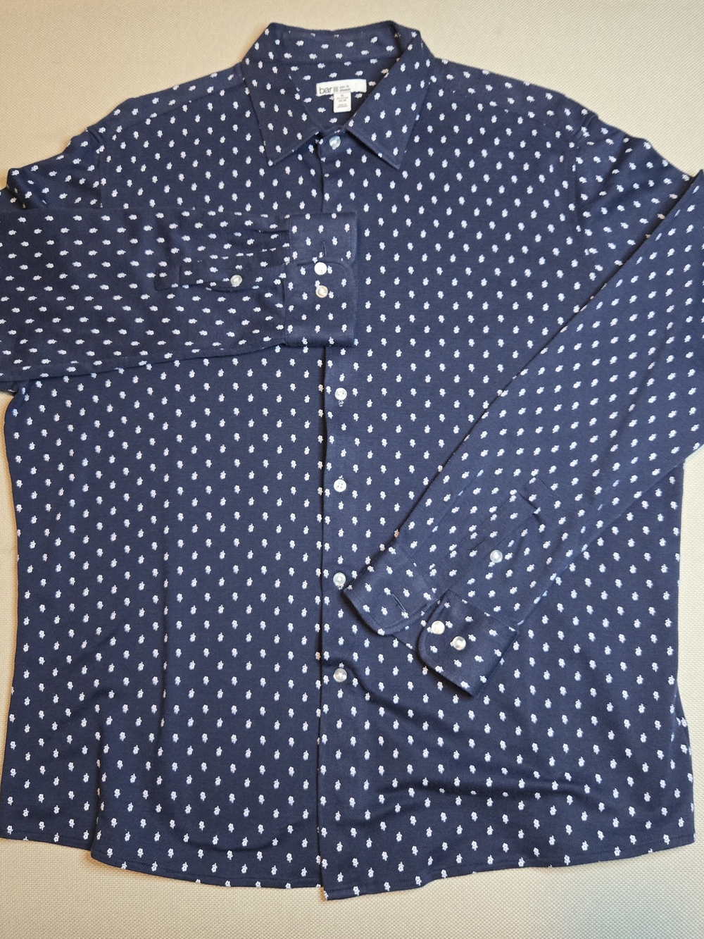 Bar III Slim Fit Stretch XL Men's Button Down Long Sleeve Shirt Blue White 17-34